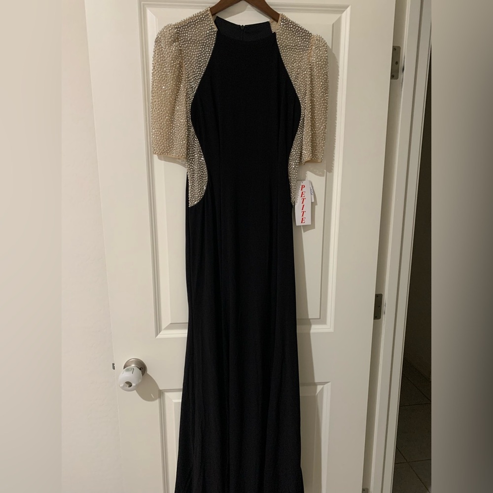 Xscape Black Dress with Gold Accents